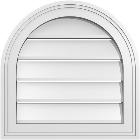Ekena Millwork Round Top Surface Mount PVC Gable Vent: Functional, w/ 2"W x 1-1/2"P Brickmould Frame, 18"W x 18"H GVPRT18X1802SF